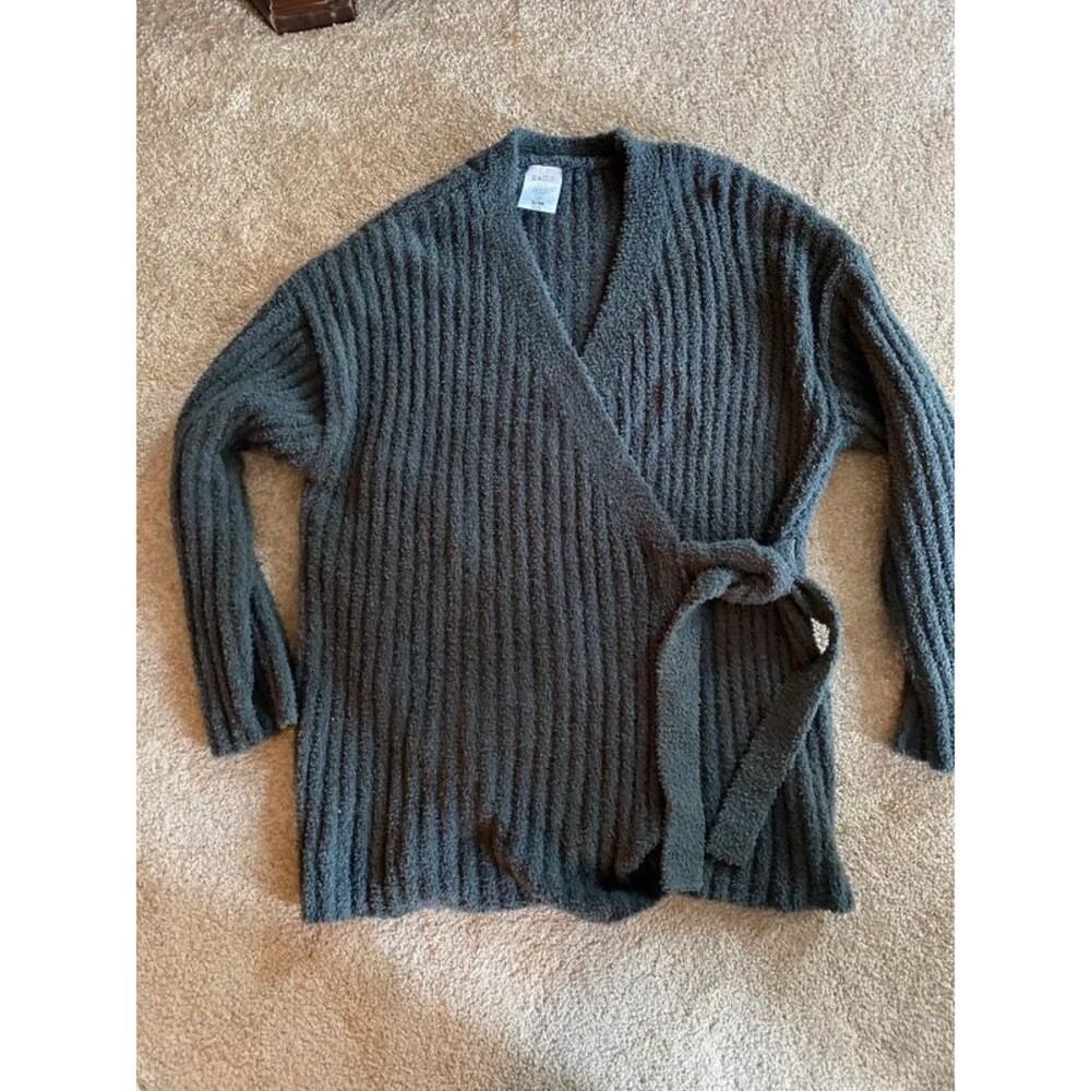 Serra Dark Grey Fuzzy Knit Wrap Cardigan Sweater S/M